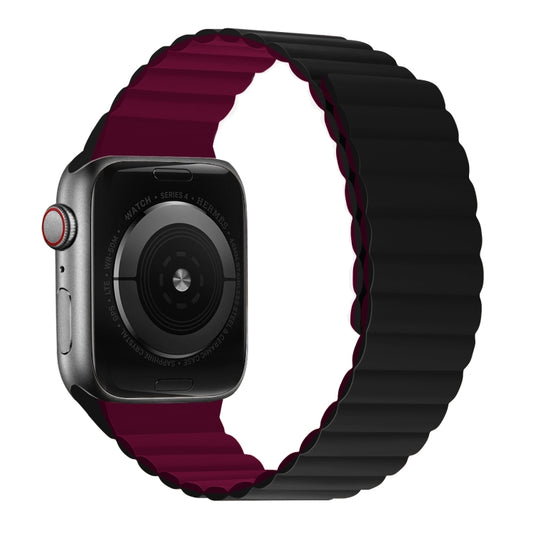 Silicone Magnetic Integrated Short Strap Watch Band For Apple Watch Series 9&8&7 41mm / SE 3&SE 2&6&SE&5&4 40mm / 3&2&1 38mm(Black Wine Red) by bashfashion