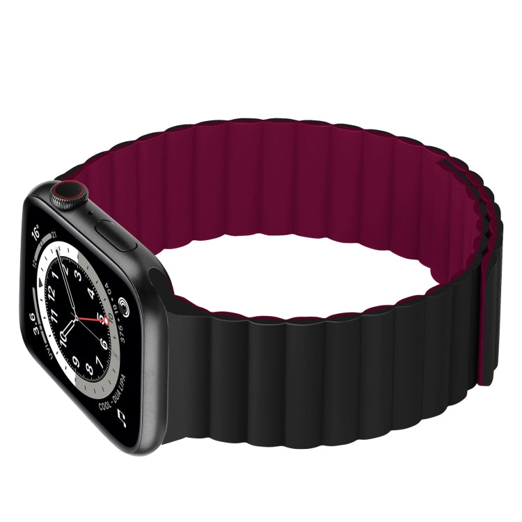 Silicone Magnetic Integrated Short Strap Watch Band For Apple Watch Series 9&8&7 41mm / SE 3&SE 2&6&SE&5&4 40mm / 3&2&1 38mm(Black Wine Red) by bashfashion