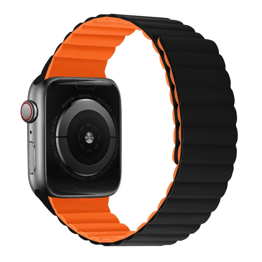 Silicone Magnetic Integrated Short Strap Watch Band For Apple Watch Series 8&7 45mm / SE 2&6&SE&5&4 44mm / 3&2&1 42mm(Black Orange) by bashfashion
