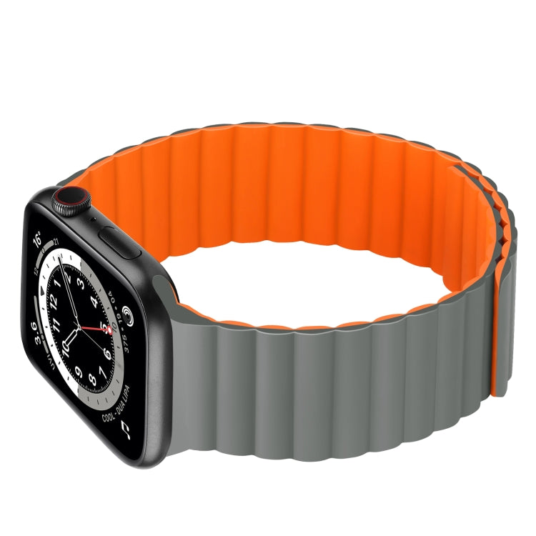 Silicone Magnetic Integrated Short Strap Watch Band For Apple Watch Series 8&7 45mm / SE 2&6&SE&5&4 44mm / 3&2&1 42mm(Grey Orange) by bashfashion