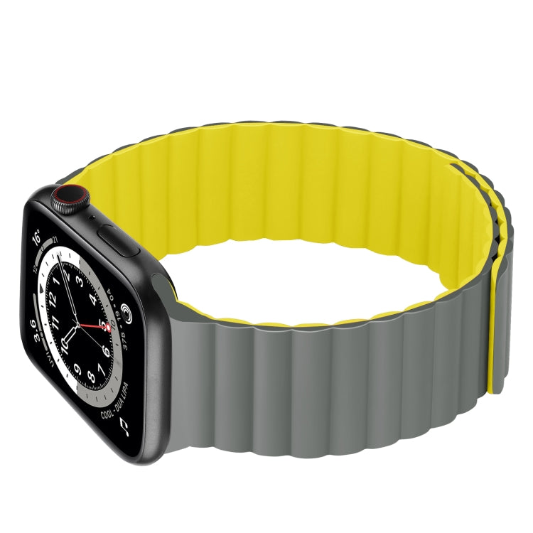 Silicone Magnetic Integrated Short Strap Watch Band For Apple Watch Series 8&7 45mm / SE 2&6&SE&5&4 44mm / 3&2&1 42mm(Grey Yellow) by bashfashion