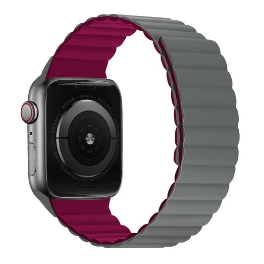 Silicone Magnetic Integrated Short Strap Watch Band For Apple Watch Series 8&7 45mm / SE 2&6&SE&5&4 44mm / 3&2&1 42mm(Grey Wine Red) by bashfashion