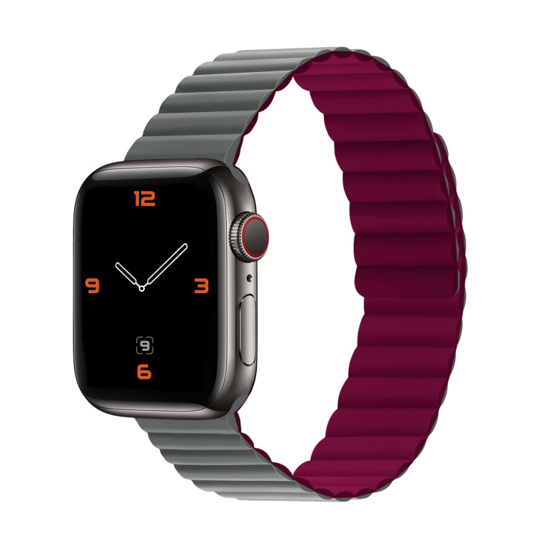 Silicone Magnetic Integrated Short Strap Watch Band For Apple Watch Series 8&7 45mm / SE 2&6&SE&5&4 44mm / 3&2&1 42mm(Grey Wine Red) by bashfashion