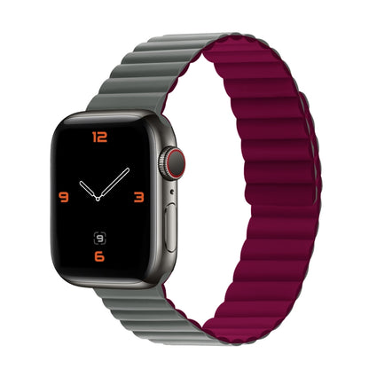 Silicone Magnetic Integrated Short Strap Watch Band For Apple Watch Series 8&7 45mm / SE 2&6&SE&5&4 44mm / 3&2&1 42mm(Grey Wine Red) by bashfashion