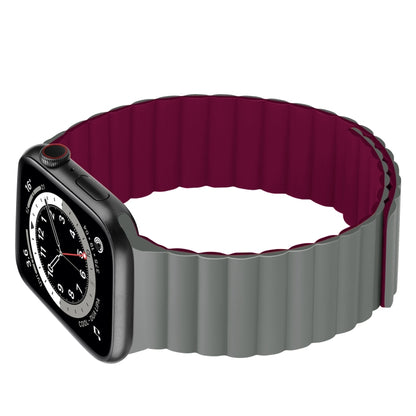 Silicone Magnetic Integrated Short Strap Watch Band For Apple Watch Series 8&7 45mm / SE 2&6&SE&5&4 44mm / 3&2&1 42mm(Grey Wine Red) by bashfashion