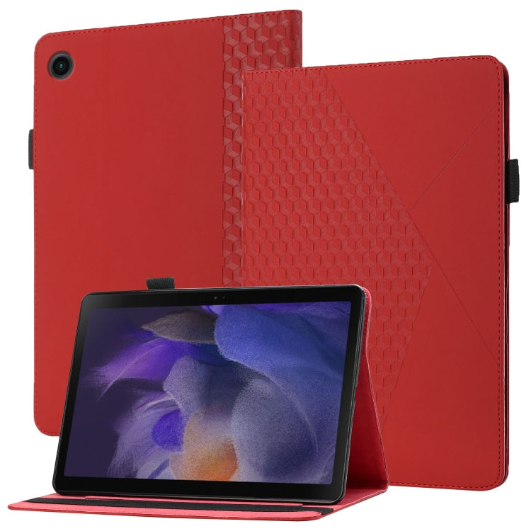 For Samsung Galaxy Tab A8 10.5 2021 X200/X205 Rhombus Skin Feel Horizontal Flip Tablet Leather Case with Card Slots & Holder(Red) by bashfashion