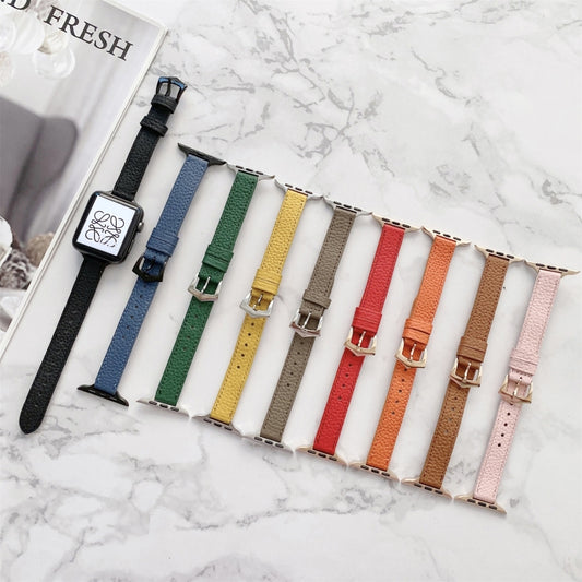 Litchi Texture Slimming Strap Watch Band For Apple Watch Series 9&8&7 41mm / SE 3&SE 2&6&SE&5&4 40mm / 3&2&1 38mm(Yellow) by bashfashion