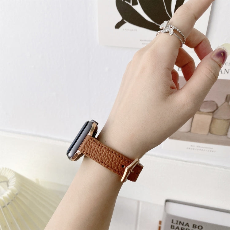 Litchi Texture Slimming Strap Watch Band For Apple Watch Series 9&8&7 41mm / SE 3&SE 2&6&SE&5&4 40mm / 3&2&1 38mm(Yellow) by bashfashion