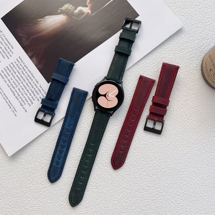 20mm Crazy Horse Texture Frosted Leather Strap Watch Band(Khaki) by bashfashion