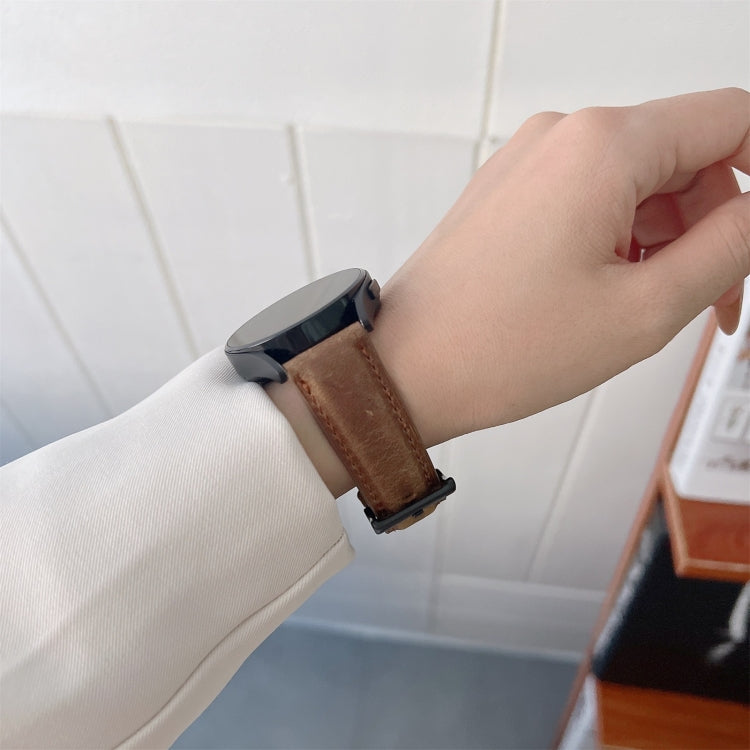 20mm Crazy Horse Texture Frosted Leather Strap Watch Band(Khaki) by bashfashion