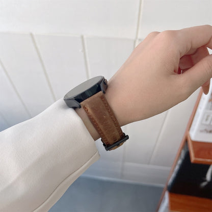 20mm Crazy Horse Texture Frosted Leather Strap Watch Band(Khaki) by bashfashion