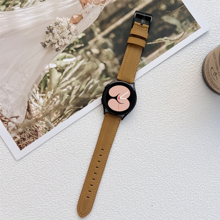 22mm Crazy Horse Texture Frosted Leather Strap Watch Band(Khaki) by bashfashion