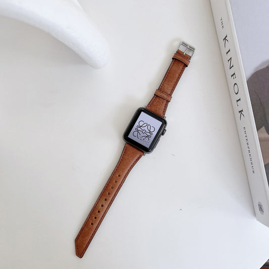 Knife Tail Shaped Cowhide Watch Band For Apple Watch Series 9&8&7 41mm / SE 3&SE 2&6&SE&5&4 40mm / 3&2&1 38mm(Coffee) by bashfashion