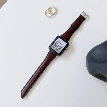 Knife Tail Shaped Cowhide Watch Band For Apple Watch Series 9&8&7 41mm / SE 3&SE 2&6&SE&5&4 40mm / 3&2&1 38mm(Black Brown) by bashfashion