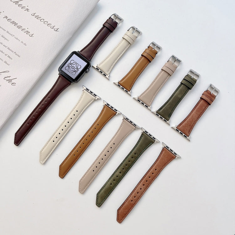 Knife Tail Shaped Cowhide Watch Band For Apple Watch Series 9&8&7 41mm / SE 3&SE 2&6&SE&5&4 40mm / 3&2&1 38mm(Coffee) by bashfashion