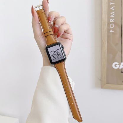 Knife Tail Shaped Cowhide Watch Band For Apple Watch Series 9&8&7 41mm / SE 3&SE 2&6&SE&5&4 40mm / 3&2&1 38mm(Grey) by bashfashion