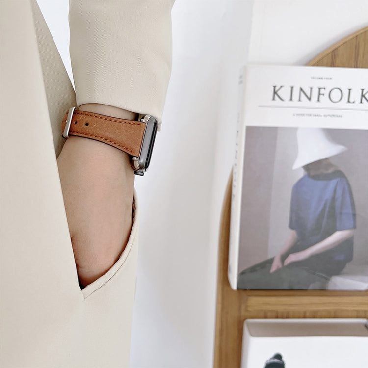 Knife Tail Shaped Cowhide Watch Band For Apple Watch Series 9&8&7 41mm / SE 3&SE 2&6&SE&5&4 40mm / 3&2&1 38mm(Grey) by bashfashion