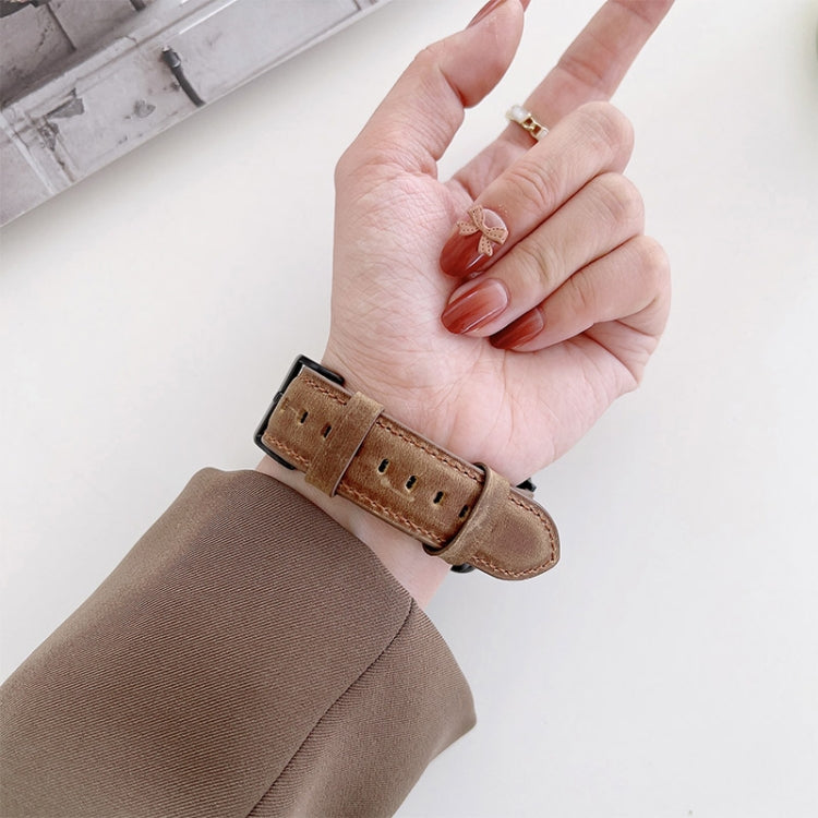 Crazy Horse Texture Matte Watch Band For Apple Watch Series 9&8&7 41mm / SE 3&SE 2&6&SE&5&4 40mm / 3&2&1 38mm(Yellow) by bashfashion