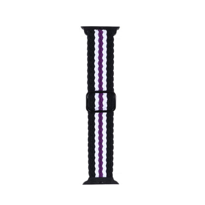 Adjustable Striped Woven Nylon Strap Watch Band For Apple Watch Series 9&8&7 41mm / SE 3&SE 2&6&SE&5&4 40mm / 3&2&1 38mm(Black White Purple) by bashfashion