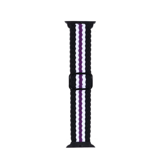 Adjustable Striped Woven Nylon Strap Watch Band For Apple Watch Series 9&8&7 41mm / SE 3&SE 2&6&SE&5&4 40mm / 3&2&1 38mm(Black White Purple) by bashfashion