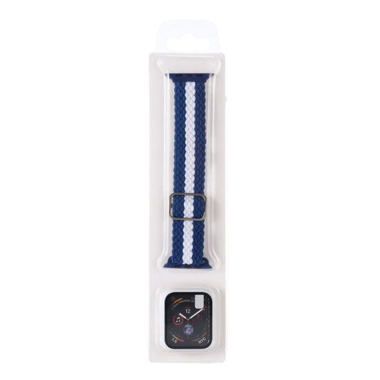Adjustable Striped Woven Nylon Watch Band + Watch Case Set For Apple Watch Series 7 41mm/6&SE&5&4 40mm/3&2&1 38mm(Blue White) by bashfashion