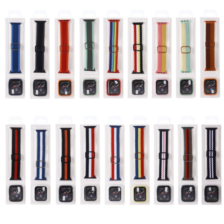 Adjustable Striped Woven Nylon Watch Band + Watch Case Set For Apple Watch Series 7 41mm/6&SE&5&4 40mm/3&2&1 38mm(Black) by bashfashion