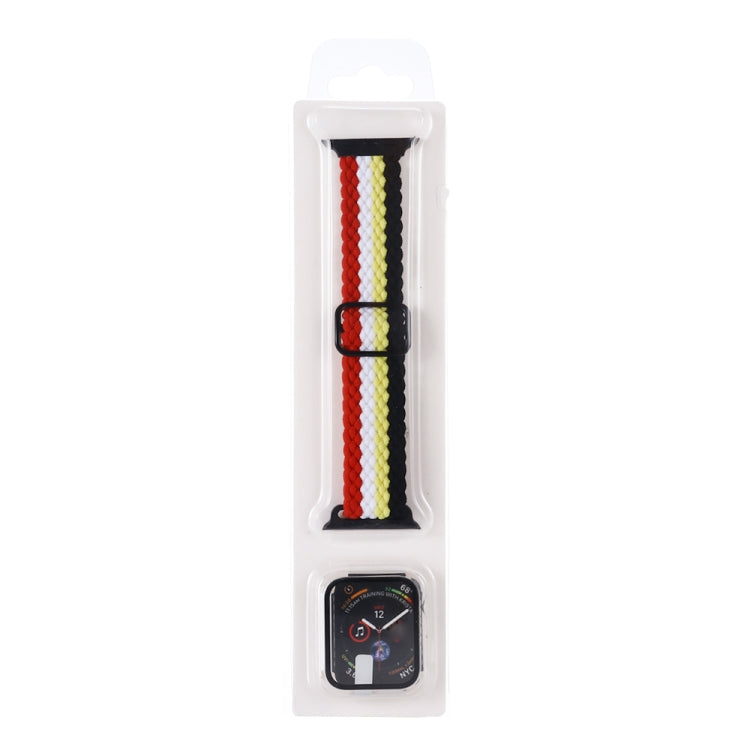 Adjustable Striped Woven Nylon Watch Band + Watch Case Set For Apple Watch Series 7 45mm/6&SE&5&4 44mm/3&2&1 42mm(Black Yellow White Red) by bashfashion