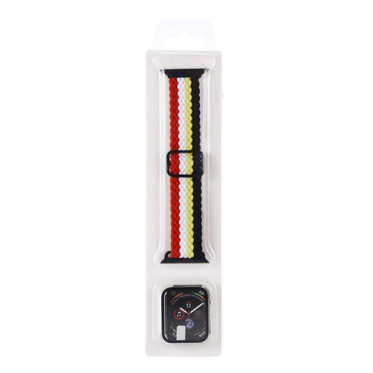 Adjustable Striped Woven Nylon Watch Band + Watch Case Set For Apple Watch Series 7 45mm/6&SE&5&4 44mm/3&2&1 42mm(Black Yellow White Red) by bashfashion
