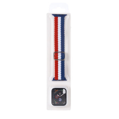 Adjustable Striped Woven Nylon Watch Band + Watch Case Set For Apple Watch Series 7 45mm/6&SE&5&4 44mm/3&2&1 42mm(Red White Blue) by bashfashion