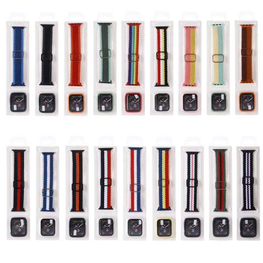 Adjustable Striped Woven Nylon Watch Band + Watch Case Set For Apple Watch Series 7 45mm/6&SE&5&4 44mm/3&2&1 42mm(Black Orange) by bashfashion