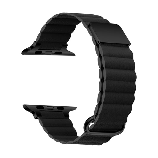 Magnetic Leather Strap Watch Band For Apple Watch Series 9&8&7 41mm / SE 3&SE 2&6&SE&5&4 40mm / 3&2&1 38mm(Black Buckle Black) by bashfashion