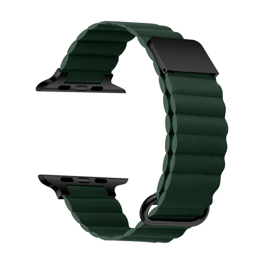 Magnetic Leather Strap Watch Band For Apple Watch Series 9&8&7 41mm / SE 3&SE 2&6&SE&5&4 40mm / 3&2&1 38mm(Black Buckle Green) by bashfashion