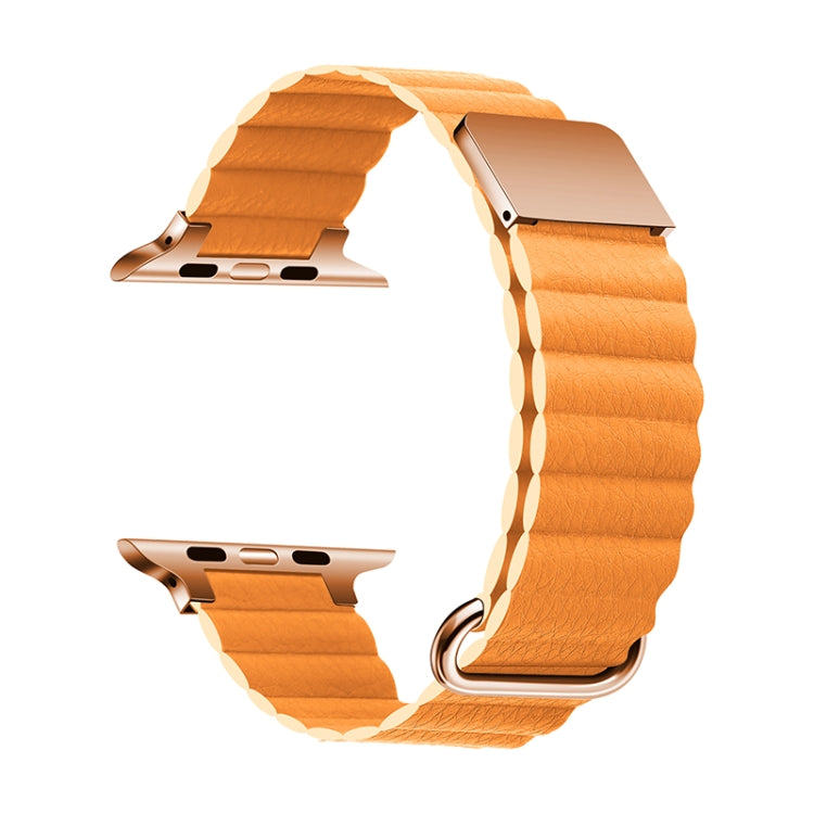Magnetic Leather Strap Watch Band For Apple Watch Series 9&8&7 41mm / SE 3&SE 2&6&SE&5&4 40mm / 3&2&1 38mm(Rose Gold Buckle Ling Grass) by bashfashion