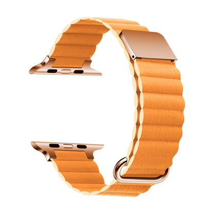 Magnetic Leather Strap Watch Band For Apple Watch Series 9&8&7 41mm / SE 3&SE 2&6&SE&5&4 40mm / 3&2&1 38mm(Rose Gold Buckle Ling Grass) by bashfashion