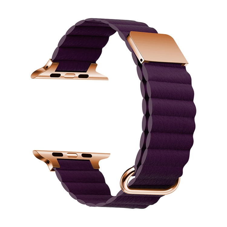 Magnetic Leather Strap Watch Band For Apple Watch Series 9&8&7 41mm / SE 3&SE 2&6&SE&5&4 40mm / 3&2&1 38mm(Rose Gold Buckle Crimson Cherry) by bashfashion