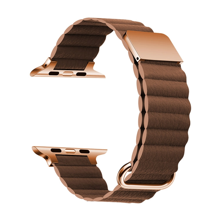 Magnetic Leather Strap Watch Band For Apple Watch Series 9&8&7 41mm / SE 3&SE 2&6&SE&5&4 40mm / 3&2&1 38mm(Rose Gold Buckle Brown) by bashfashion