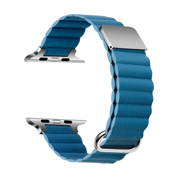 Magnetic Leather Strap Watch Band For Apple Watch Series 9&8&7 41mm / SE 3&SE 2&6&SE&5&4 40mm / 3&2&1 38mm(Silver Buckle Cape Blue) by bashfashion