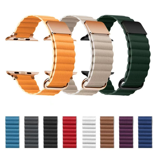 Magnetic Leather Strap Watch Band For Apple Watch Series 9&8&7 41mm / SE 3&SE 2&6&SE&5&4 40mm / 3&2&1 38mm(Rose Gold Buckle Red) by bashfashion