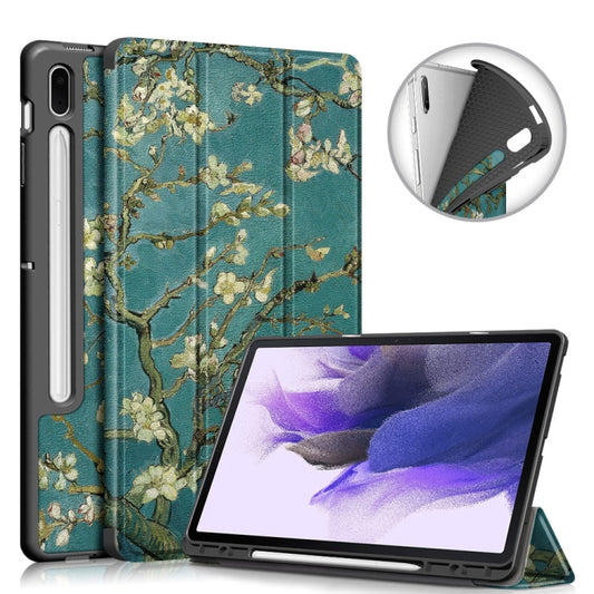 For Samsung Galaxy Tab S7 FE 12.4 inch Painted TPU Horizontal Flip Tablet Leather Case with 3-Fold Holder & Sleep / Wake-up Function(Apricot Blossom) by bashfashion