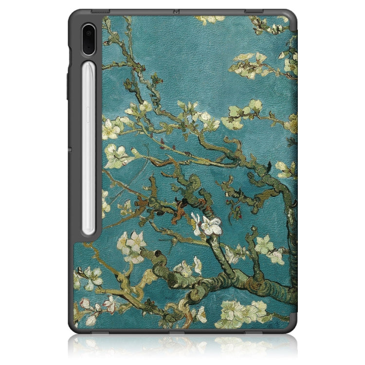 For Samsung Galaxy Tab S7 FE 12.4 inch Painted TPU Horizontal Flip Tablet Leather Case with 3-Fold Holder & Sleep / Wake-up Function(Apricot Blossom) by bashfashion