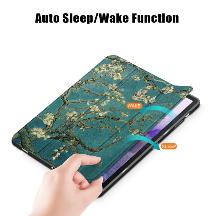 For Samsung Galaxy Tab S7 FE 12.4 inch Painted TPU Horizontal Flip Tablet Leather Case with 3-Fold Holder & Sleep / Wake-up Function(Apricot Blossom) by bashfashion