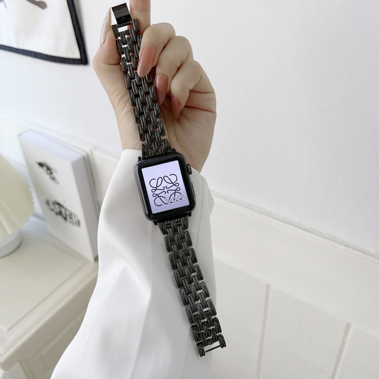 Five Baht Stripes Stainless Steel Strap Watch Band For Apple Watch Series 9&8&7 41mm / SE 3&SE 2&6&SE&5&4 40mm / 3&2&1 38mm(Black) by bashfashion