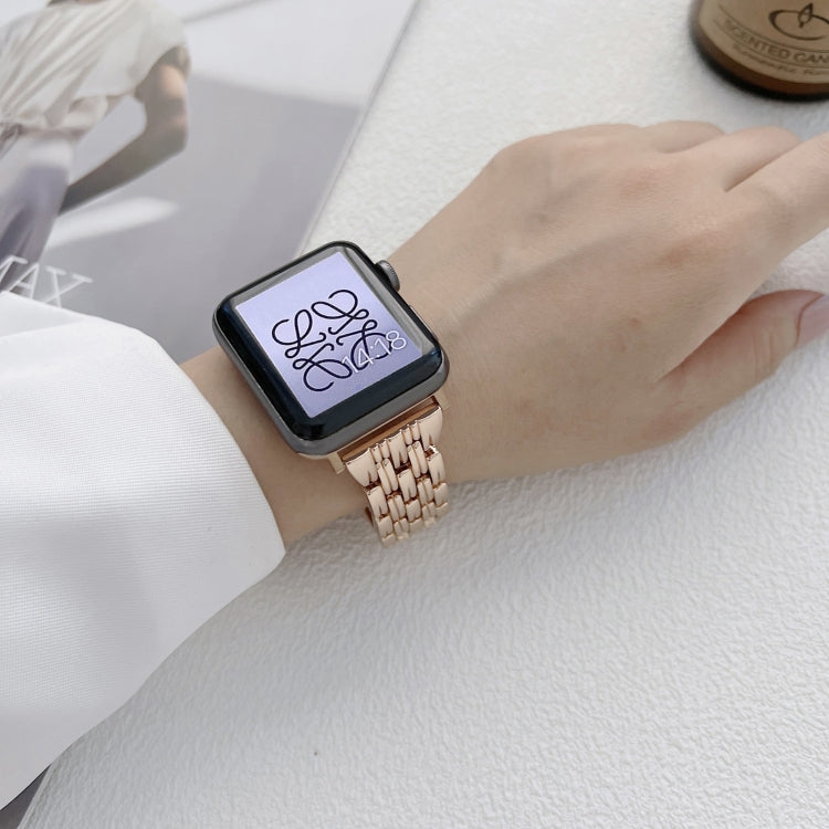 Five Baht Stripes Stainless Steel Strap Watch Band For Apple Watch Series 9&8&7 41mm / SE 3&SE 2&6&SE&5&4 40mm / 3&2&1 38mm(Gold) by bashfashion