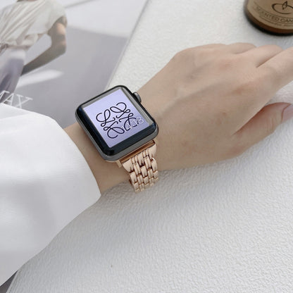 Five Baht Stripes Stainless Steel Strap Watch Band For Apple Watch Series 9&8&7 41mm / SE 3&SE 2&6&SE&5&4 40mm / 3&2&1 38mm(Black) by bashfashion