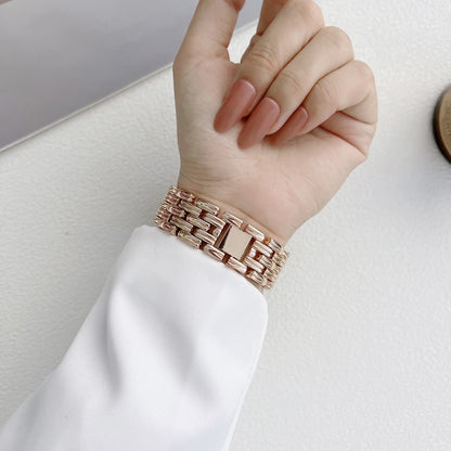 Five Baht Stripes Stainless Steel Strap Watch Band For Apple Watch Series 9&8&7 41mm / SE 3&SE 2&6&SE&5&4 40mm / 3&2&1 38mm(Gold) by bashfashion