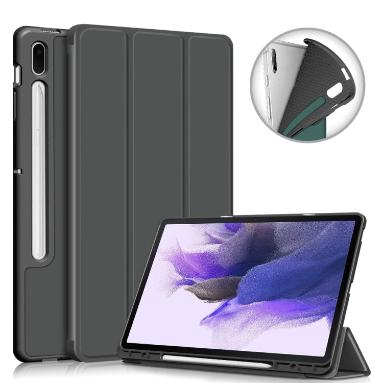 For Samsung Galaxy Tab S7 FE 12.4 Solid Color TPU Horizontal Flip Tablet Leather Case with 3-Fold Holder & Sleep / Wake-up Function(Grey) by bashfashion
