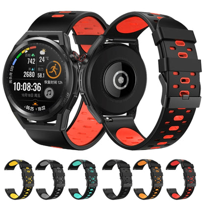 For Huawei Watch GT 3 22mm Three Rows Holes Two-color Silicone Watch Band(Black Orange) by bashfashion