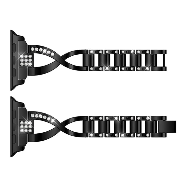 Diamond Encrusted Stainless Steel Strap Watch Band For Apple Watch Series 9&8&7 41mm / SE 3&SE 2&6&SE&5&4 40mm / 3&2&1 38mm(Black) by bashfashion