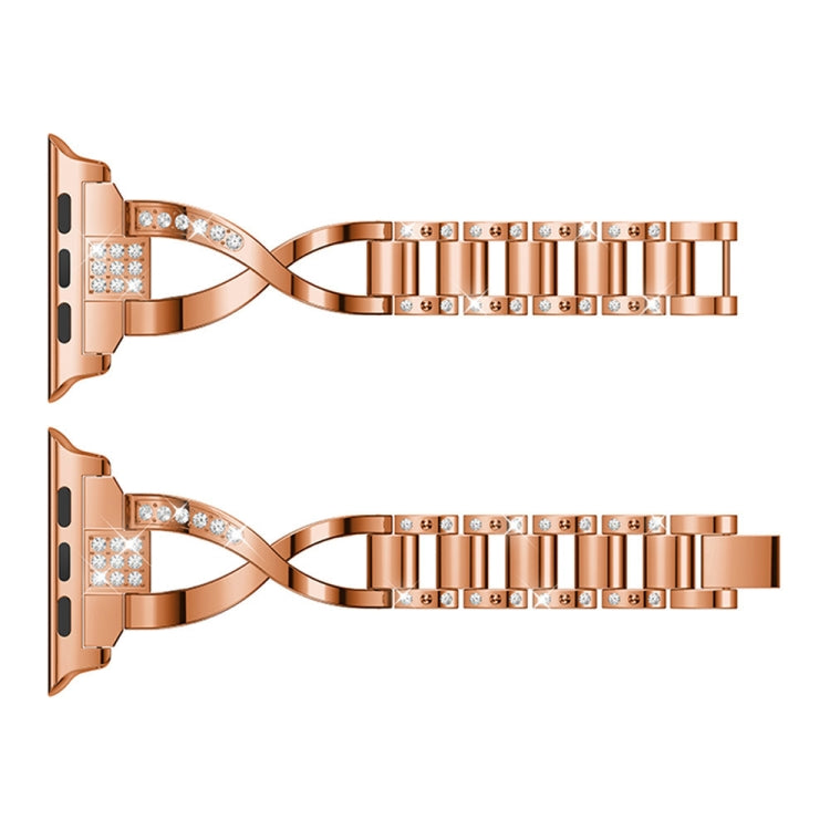 Diamond Encrusted Stainless Steel Strap Watch Band For Apple Watch Series 9&8&7 41mm / SE 3&SE 2&6&SE&5&4 40mm / 3&2&1 38mm(Champagne Gold) by bashfashion