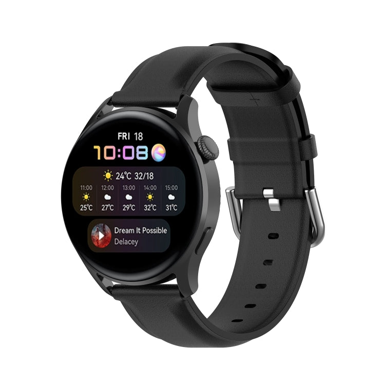 For Huawei Watch GT 3 42mm 20mm Round Tail Leather Watch Band(Black) by bashfashion